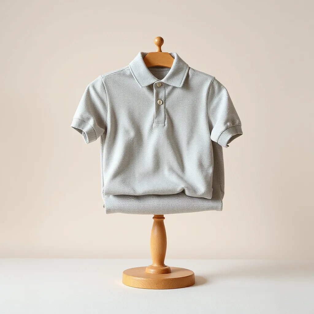 Neatly displayed polo shirts highlighting fabric texture, collar shape, and precise stitching