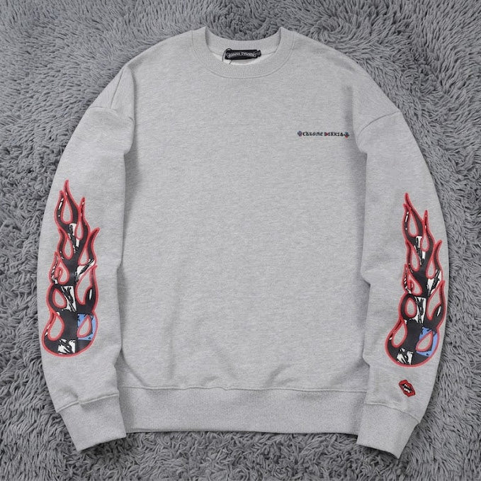 Chrome Hearts Flame Sleeve Crewneck Sweatshirt