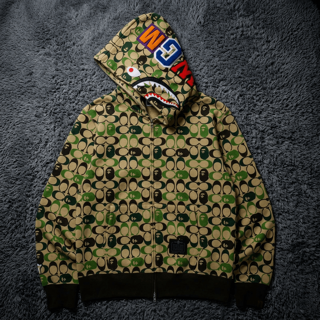 BAPE x Coach Limited Edition Signature Camo Shark Full-Zip Hoodie