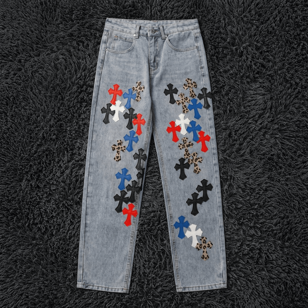 Chrome Hearts Multi-Color Cross Patch Denim