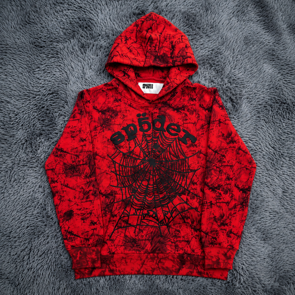 Sp5der Red Web Graphic Hoodie