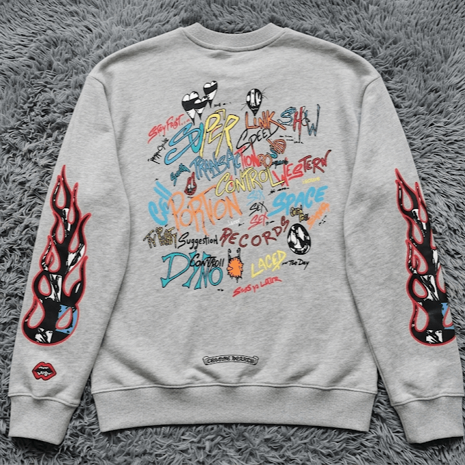 Chrome Hearts Flame Sleeve Crewneck Sweatshirt