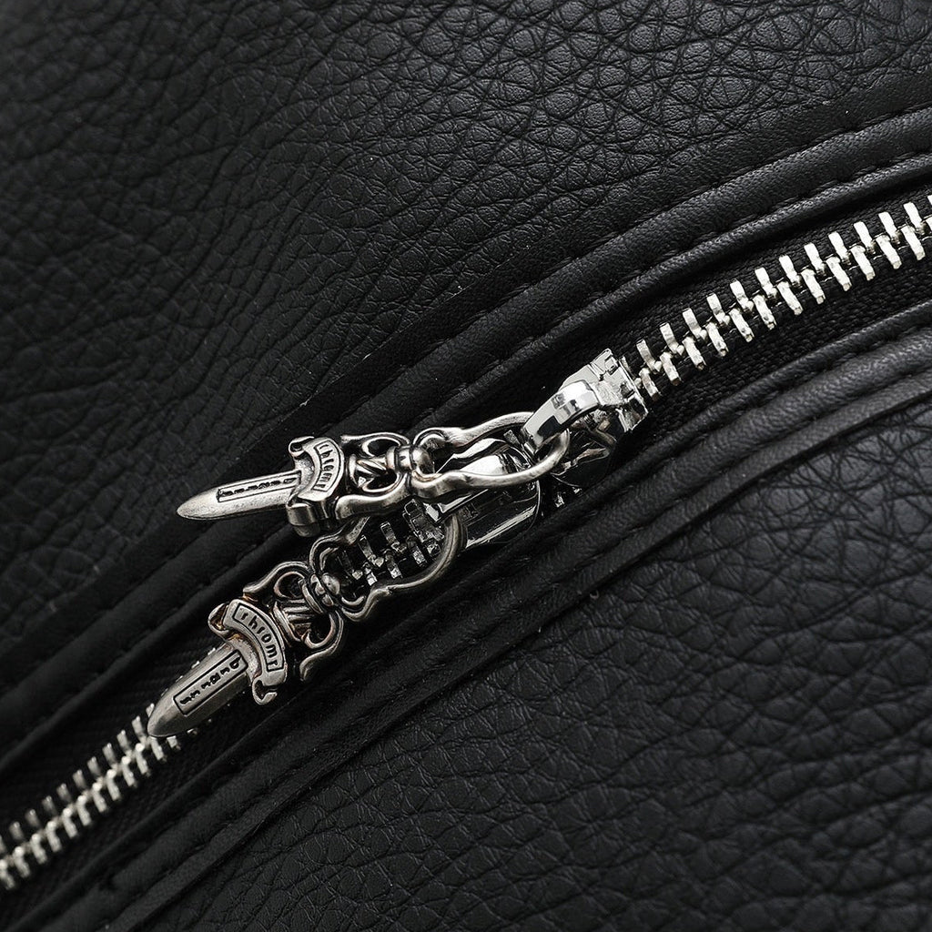 Chrome Hearts Black Leather Cross Duffle Bag