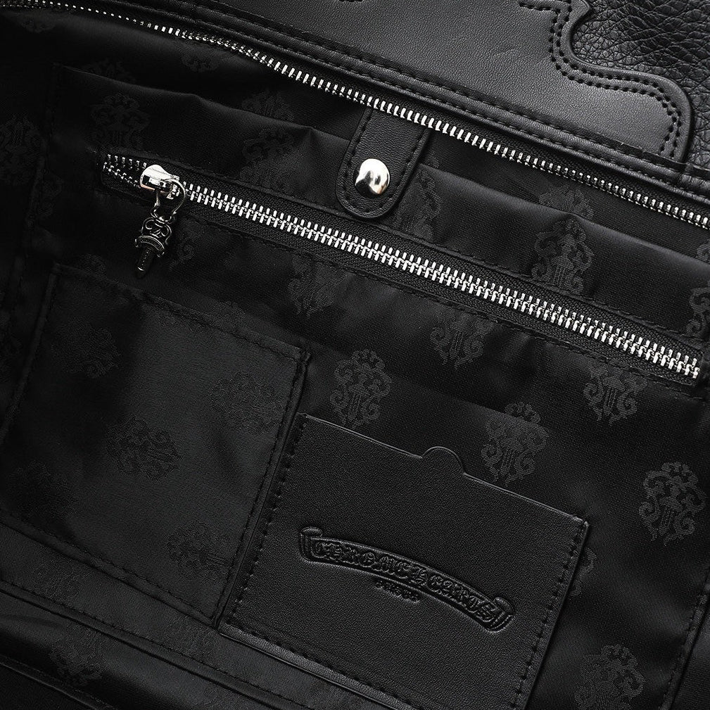 Chrome Hearts Black Leather Cross Duffle Bag
