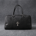 Chrome Hearts Black Leather Cross Duffle Bag