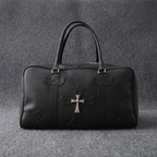 Chrome Hearts Black Leather Cross Duffle Bag
