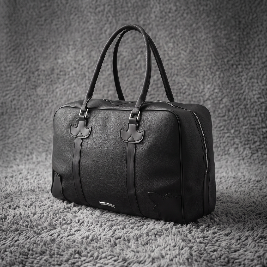 Chrome Hearts Black Leather Cross Duffle Bag