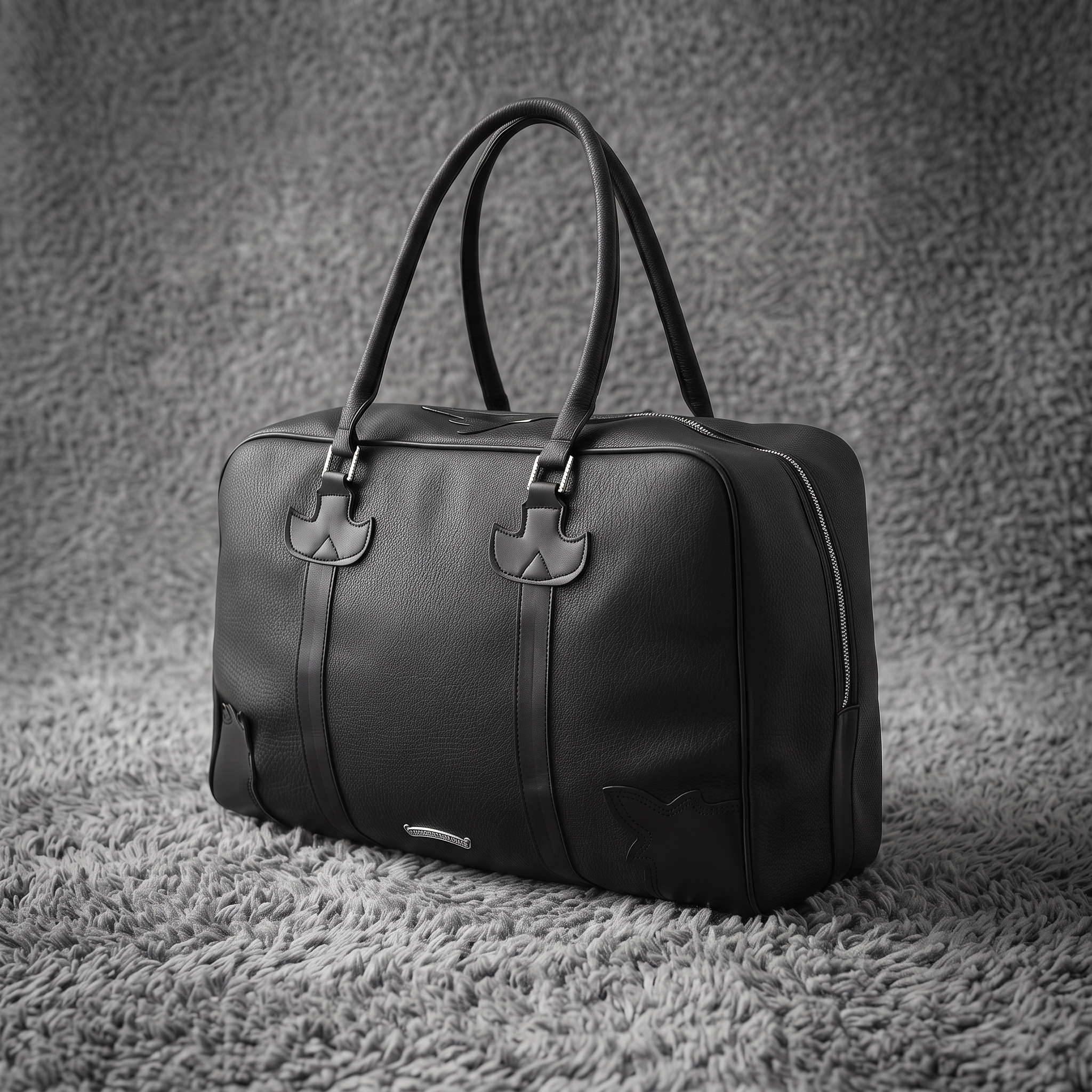 Chrome Hearts Black Leather Cross Duffle Bag