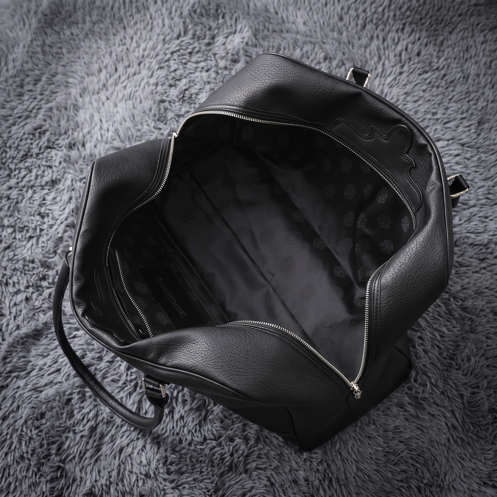 Chrome Hearts Black Leather Cross Duffle Bag