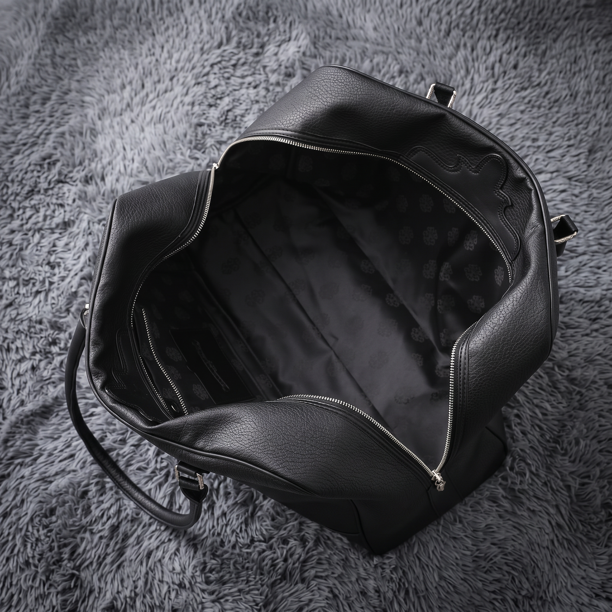 Chrome Hearts Black Leather Cross Duffle Bag